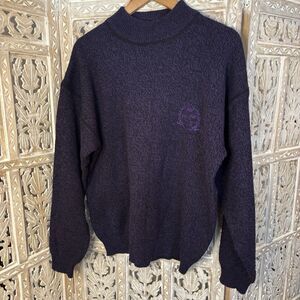 Vintage Mens Legendary I.O.U. Purple & Black Mock Neck Academia Sweater Size MED